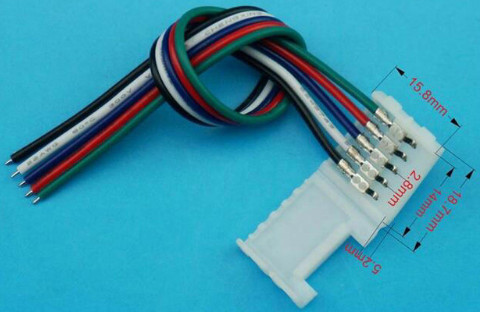 Конектор с проводами для светодиодной лены типа rgbww шириной 12 мм 5 контактов